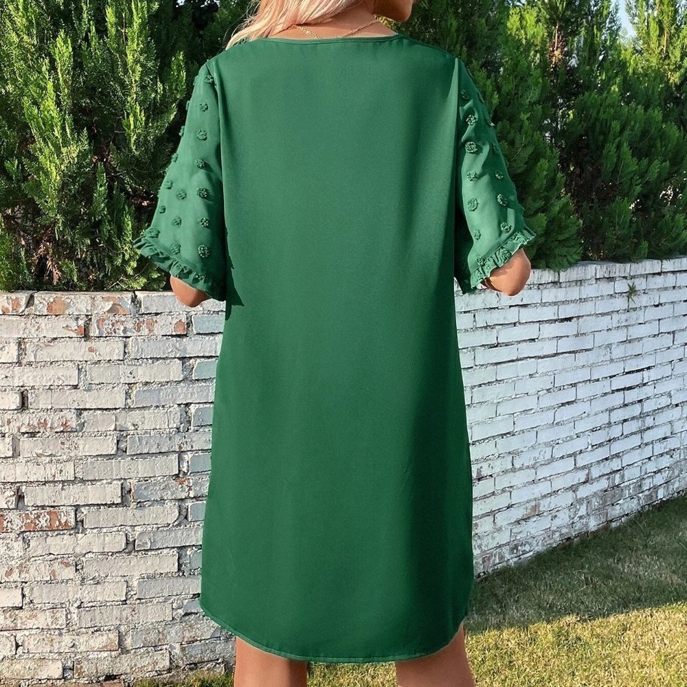 Green Swiss Dot Petal Sleeve Tunic Dress - Picture 3 of 5